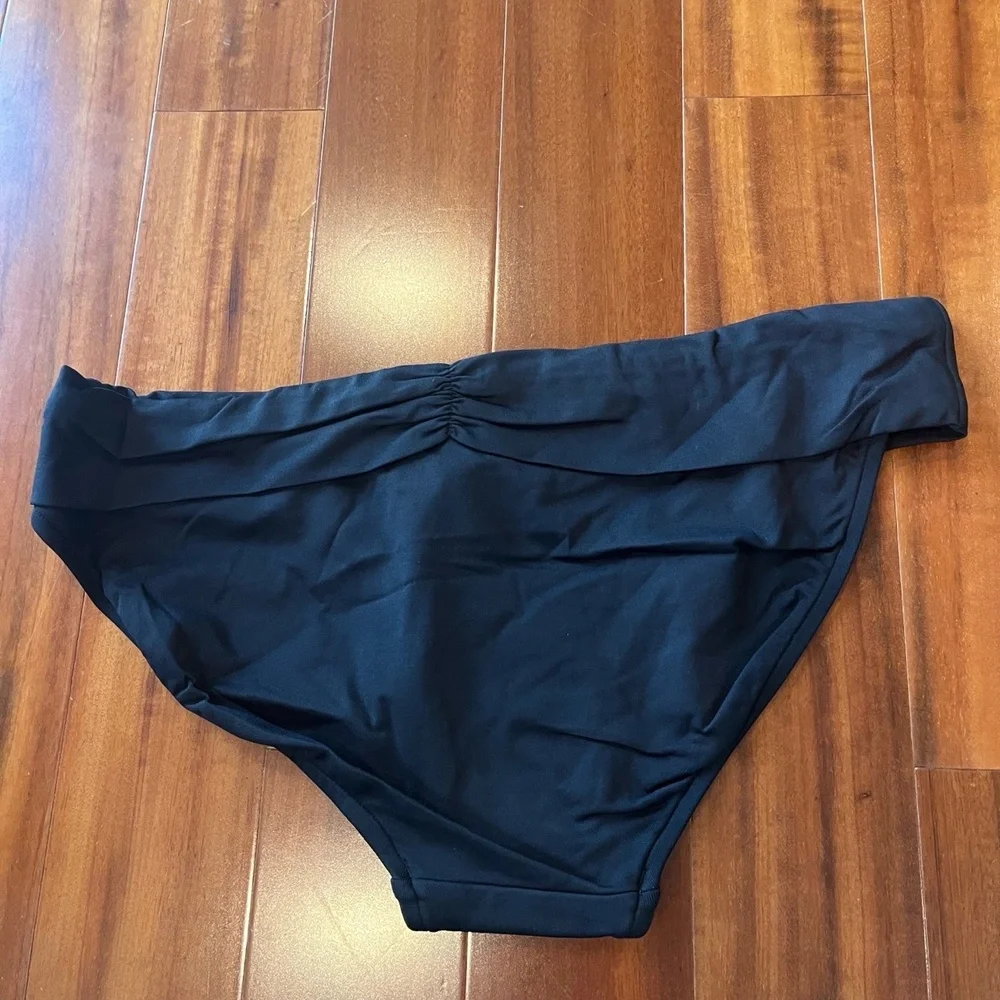 New NWT Seafolly‎ Australia Black Bikini Bottom Ruched Swim Retro Size US 12